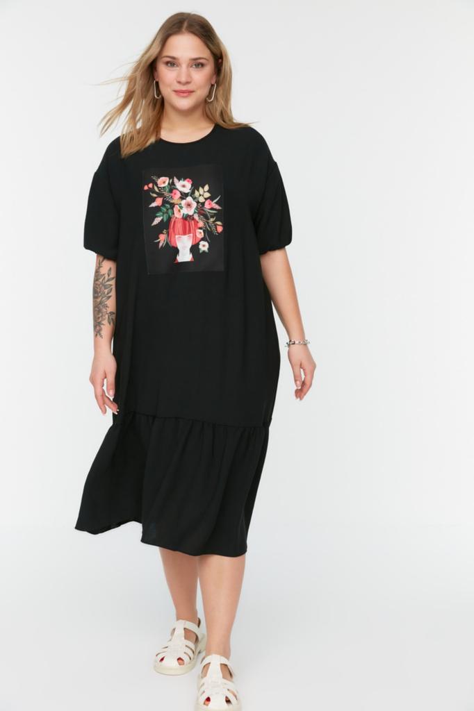 Modisches, lässiges, kurzärmliges Midi-Braun-A-Linien-Webkleid für Damen