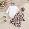 Baby Girl "LOVE" Heart Football Print Cotton Long Sleeve Bodysuit Pants With Bow Headband Outfit Set