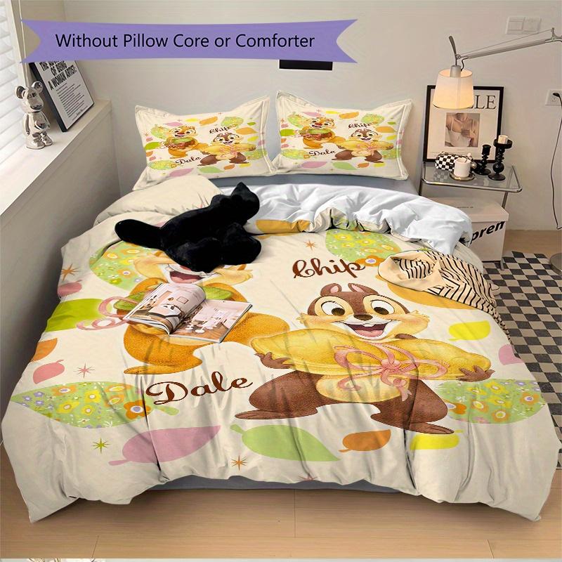 3pcs Nuts Chip 'n' Dale Cartoon Design Bedding Set 1 Soft Quilt Cover + 2 Pillowcases, Machine Washable Suitable for All Seasons,S062