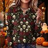 Women's Casual Long Sleeve Halloween Print Knit Top with Lapel Collar, Trendy Fall Outfit