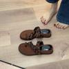 Soft leather version~ French retro fairy style vacation with skirt cool slippers female round head with simple Roman shoes