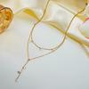 Romantic Stainless Steel Dangle Y Drop Lariat Necklace for Women Classical Multi CZ Stone Long Chain Party Jewelry Gift