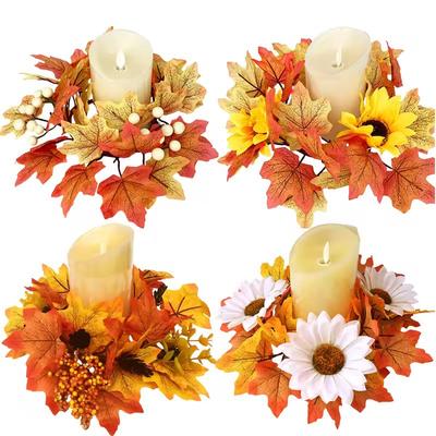 American Harvest Festival Maple Leaf Wreath Sunflower Pumpkin Pendant Berry Autumn Candle Wreath Dining Table Decoration