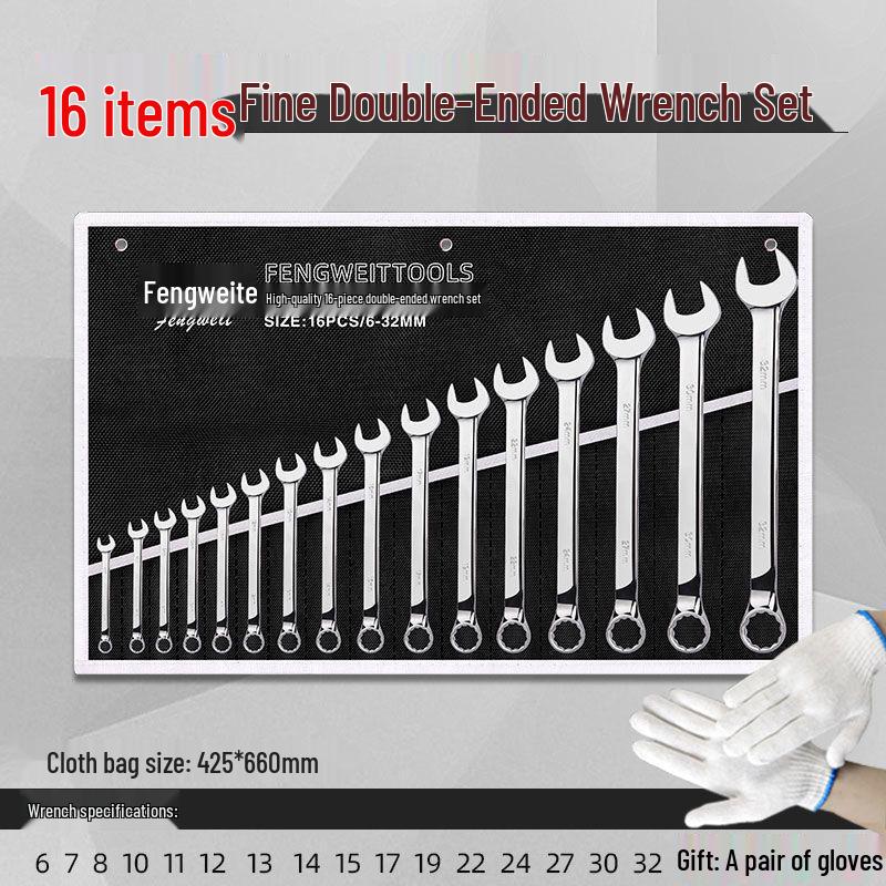 10-Piece Double-Ended Open-End Wrench Tool Set - Chrome Vanadium Steel, Ideal for Automotive Repair
