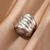 Stainless Steel Gold Color Irregular Geometric Opening Rings for Women Fashion Metal Texture Wide Rings Aesthetic Jewelry Gift