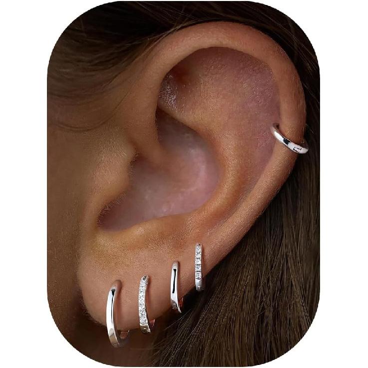 5 Paar Gold Huggie Creolen für Damen | Zarte Kleine Creolen zum Stapeln, Knorpel, Mehrfachpiercing, 14 Karat Vergoldet, Hypoallergen