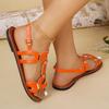 Large Size Belt Buckle Flat Bottom Hollow Sandals Women's Fashion Versatile Outer Wear Solid Color Beach Sandals Wish