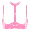 Womens Wet Look Patent Leather Lingerie Halter Neck Adjustable Straps Open Cups Shelf Bra Top