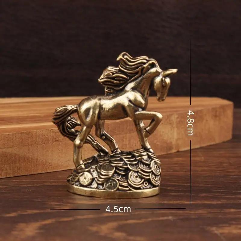 1PCS Brass Zodiac Horse With Money Horse Ornaments Desktop Decoration Crafts Ornaments Antique Bronze Animal Miniature Model
