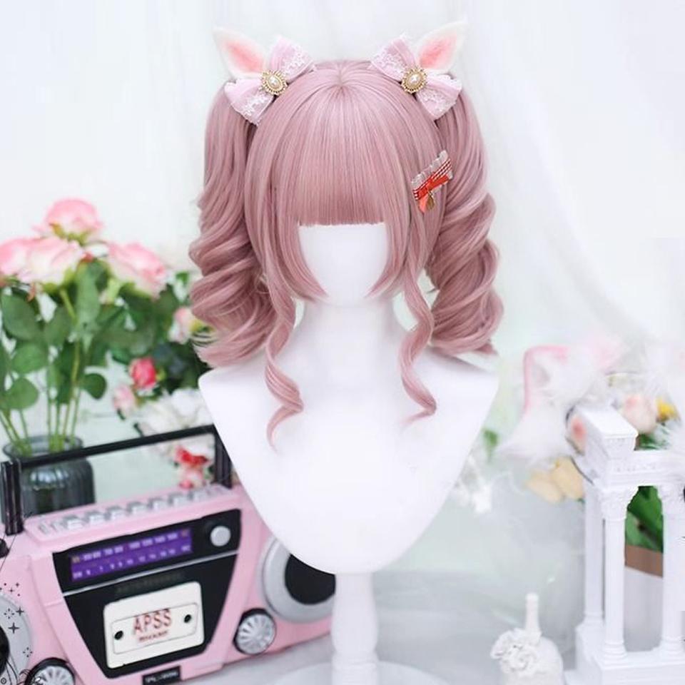 WTB Synthetic Wig Female Cute Fresh Claw Clip Deep Double Ponytail Straight Hair Wig With Bangs Christmas Cosplay Party Wig