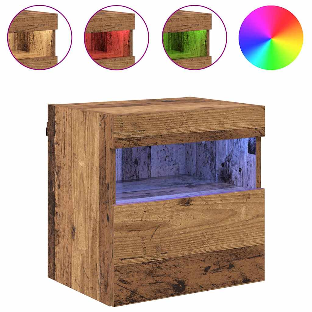 Wall Mounted TV Cabinet with LED Lighting Reclaimed Wood Look 40 x 30 x 40 cm Particleboard