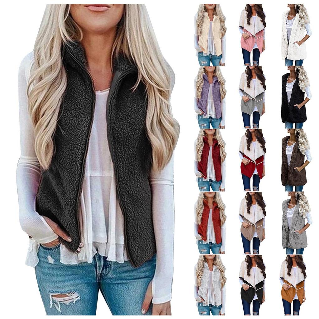 Womens Vest Winter Warm Hoodie Outwear Casual Coat Faux Zip Up  Jacket