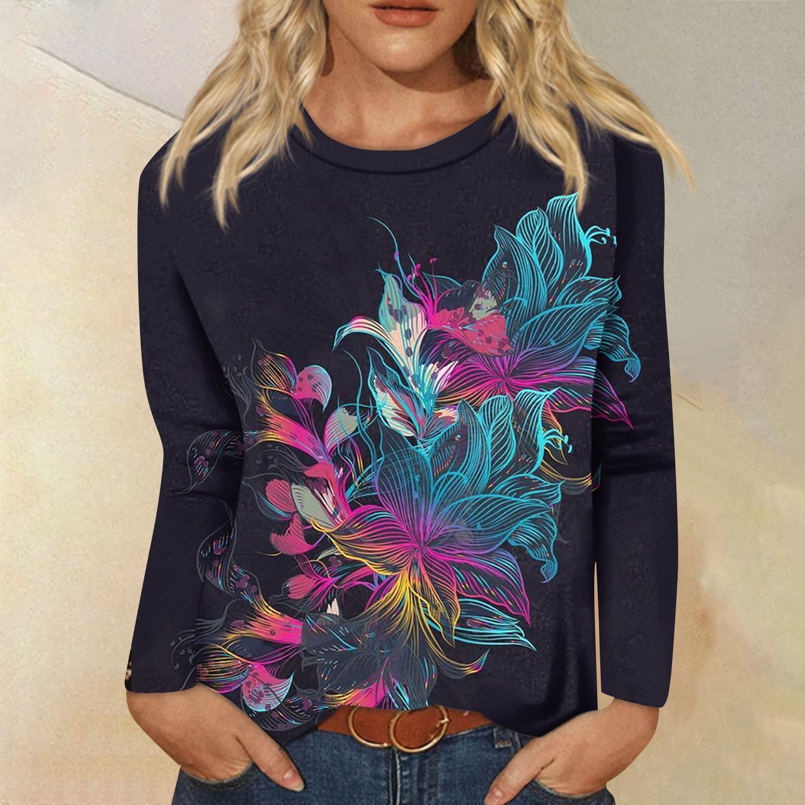 

Женская модная повседневная блузка с длинным рукавом и круглым вырезом, пуловер XL разноцветный