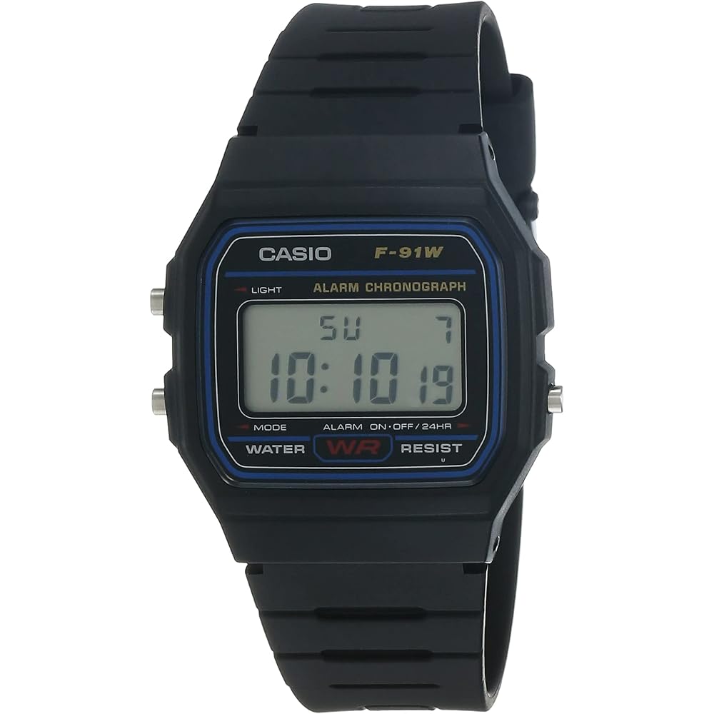 Casio F91W-1 Classic Chronograph Alarm LCD Digital Watch Black 38.2mm x 35.2mm x 8.5mm Strap
