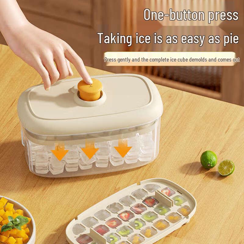 Press-Type Double-Layer Ice Cube Tray with Storage Bin
