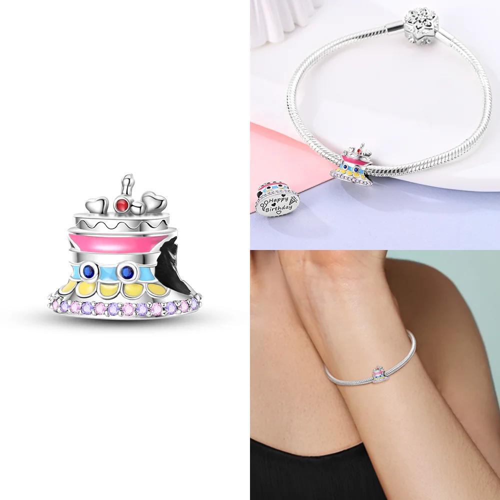 Original Charms Pink Colorful Doughnut Cake Ice Cream Coffee Cup Copper Beads Fit Women Bracelet Jewelry Diy Delicate Gift