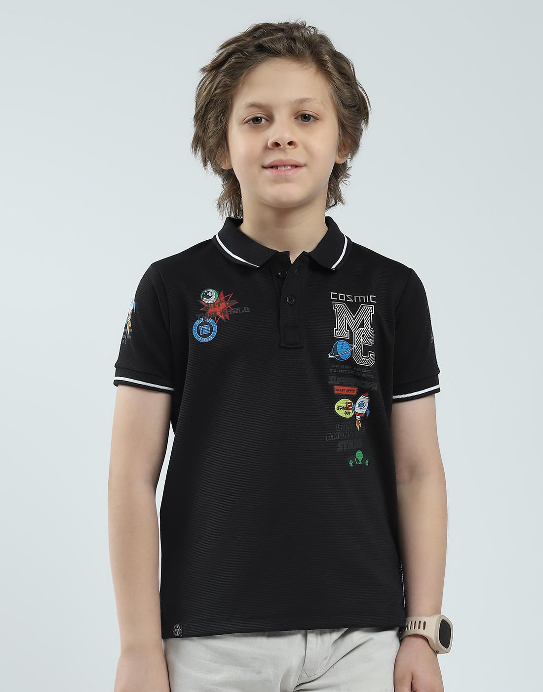 MONTE CARLO Jongens Regular Fit Bedrukte Polo T-shirt met Halve Mouw 7-8 Years zwart