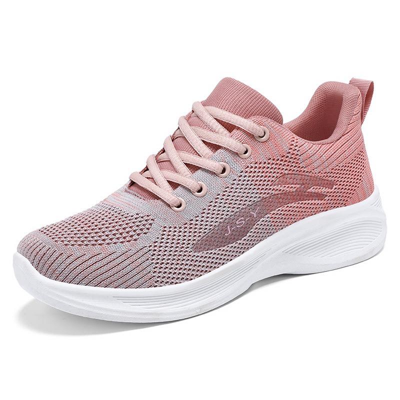 Women's Shoes 2024 Spring Casual Soft Sole Sports Shoes, Breathable Flying Mesh Shoes, Large-sized Running Shoes