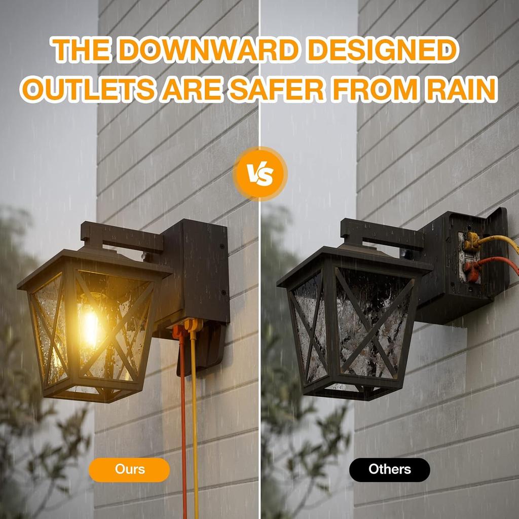 Dusk to Dawn Outdoor Lights with Built-in Sockets, Waterproof and Rustproof Aluminum Outdoor Lights with GFCI Sockets