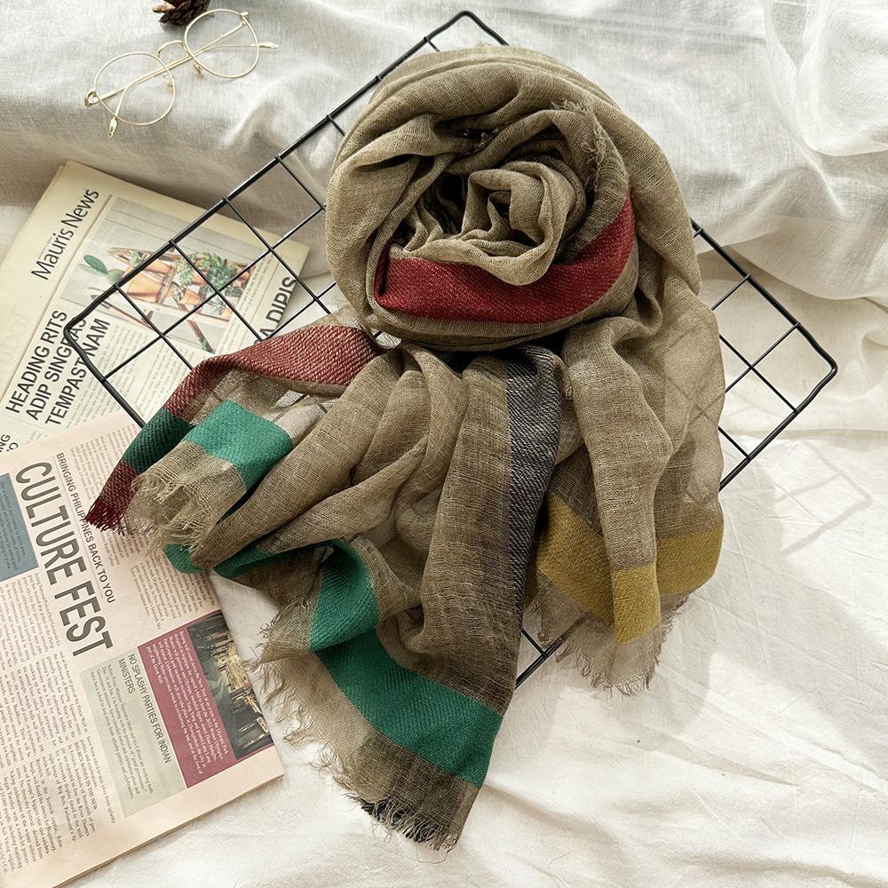 

Thin solid color wool scarf autumn and winter warm retro dirty dyed frame scarf Morandi shawl 205*85cm