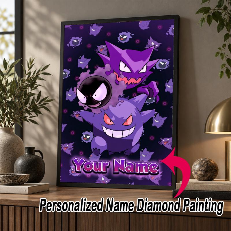 Personalized Gengar Haunter Gastly Diamond Art Custom Name 5D Diamond Painting Full Drill DIY Craft