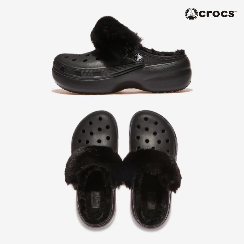 Authentic Crocs Women s Teen Winter Fur Crocs Fur Slippers Fur Slides Office School Fur Indoor Shoes Winter Boots Black black