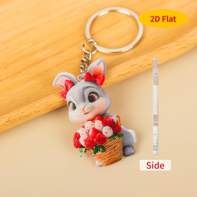 Cute Cartoon Easter Rabbit Pendant Keychain Unique Dressed Rabbit 2D Flat Acrylic Hanging Charm Bag Decors
