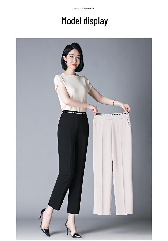 Women's Summer Elastic Waist Cropped Pants - Cool, Comfortable, Imitation Silk for Middle-Aged and Elderly