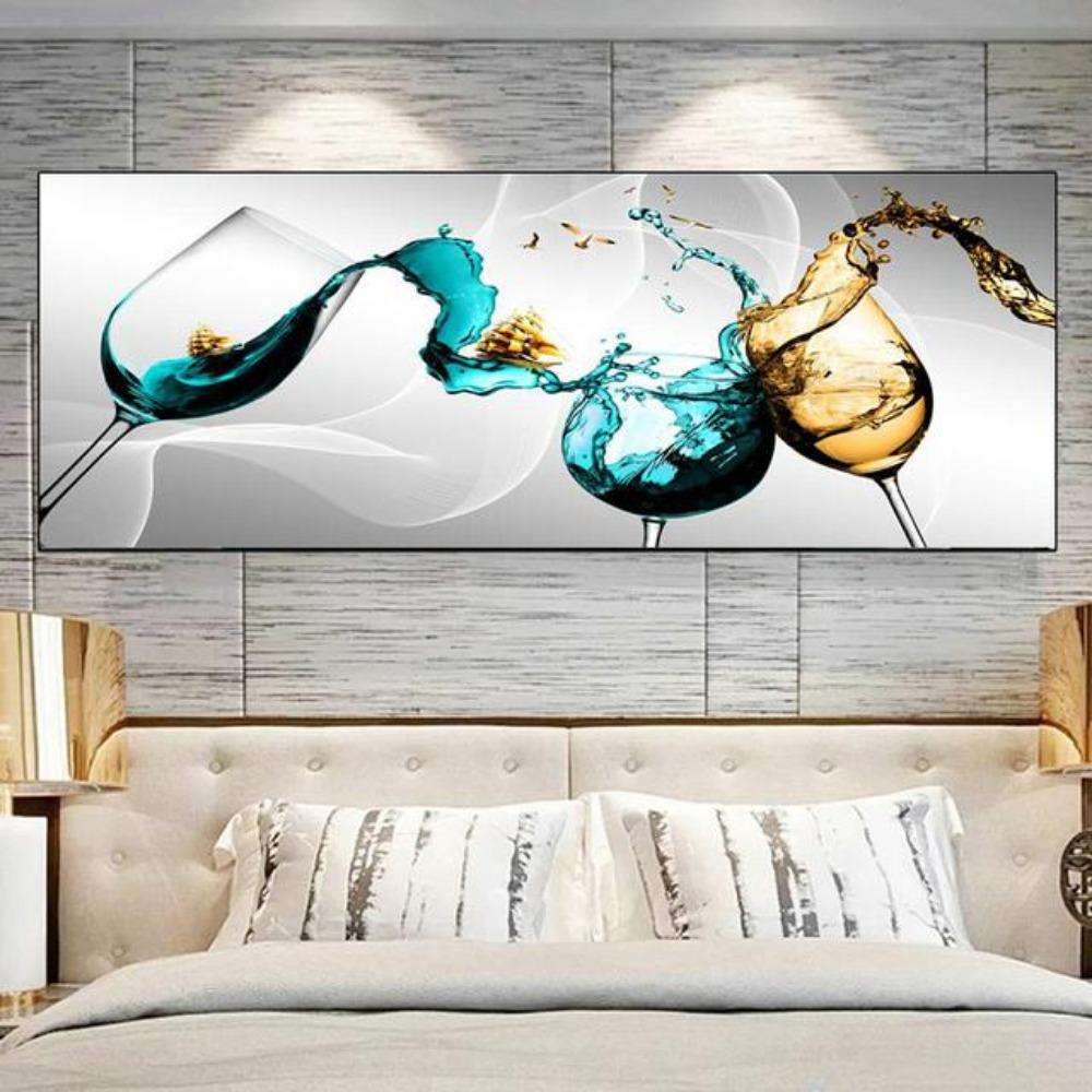 Modern Abstract Golden Wine Glass Boat Canvas Painting Posters and Prints Wall Picture for Living Room Home Decor No Frame