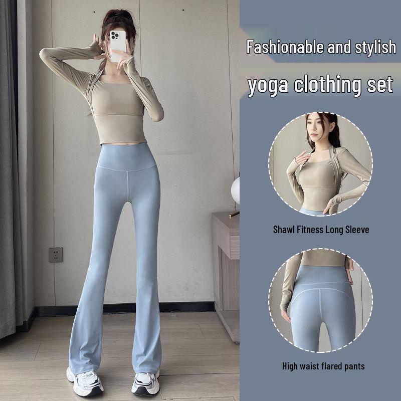 

2024 Women s High-End Yoga Set: Quick-Dry Sports Top & Micro Flare Pants L