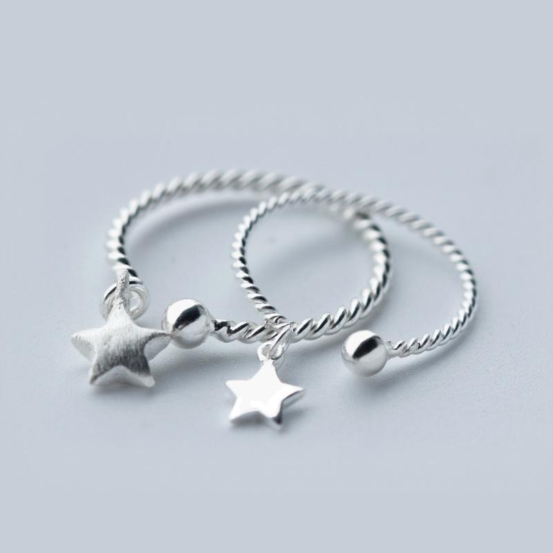 S925 Silver Twisted Star Open Adjustable Ring