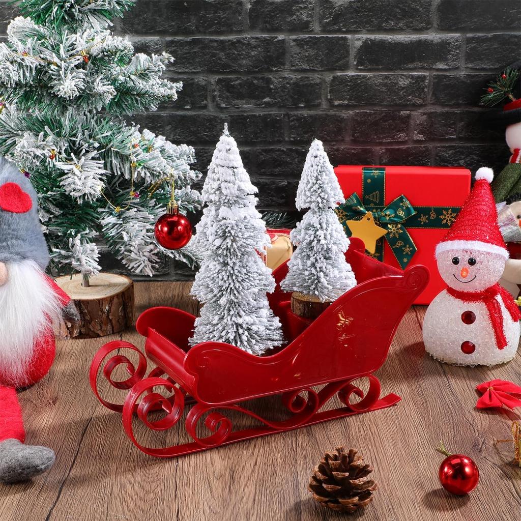 Christmas Mini Sleigh, Christmas Candy Bowl Santa Sleigh Basket Candy Dish Bowl Server Table Top Table Shelf Decors Red Holiday Decoration Winter
