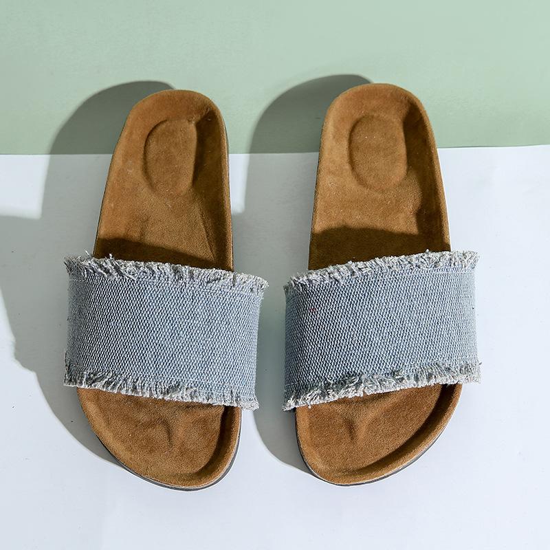 2025 Foreign Trade Slippers Women Wear Denim Cross-double Buckle Beach Sandals and Boken Soft Slippers