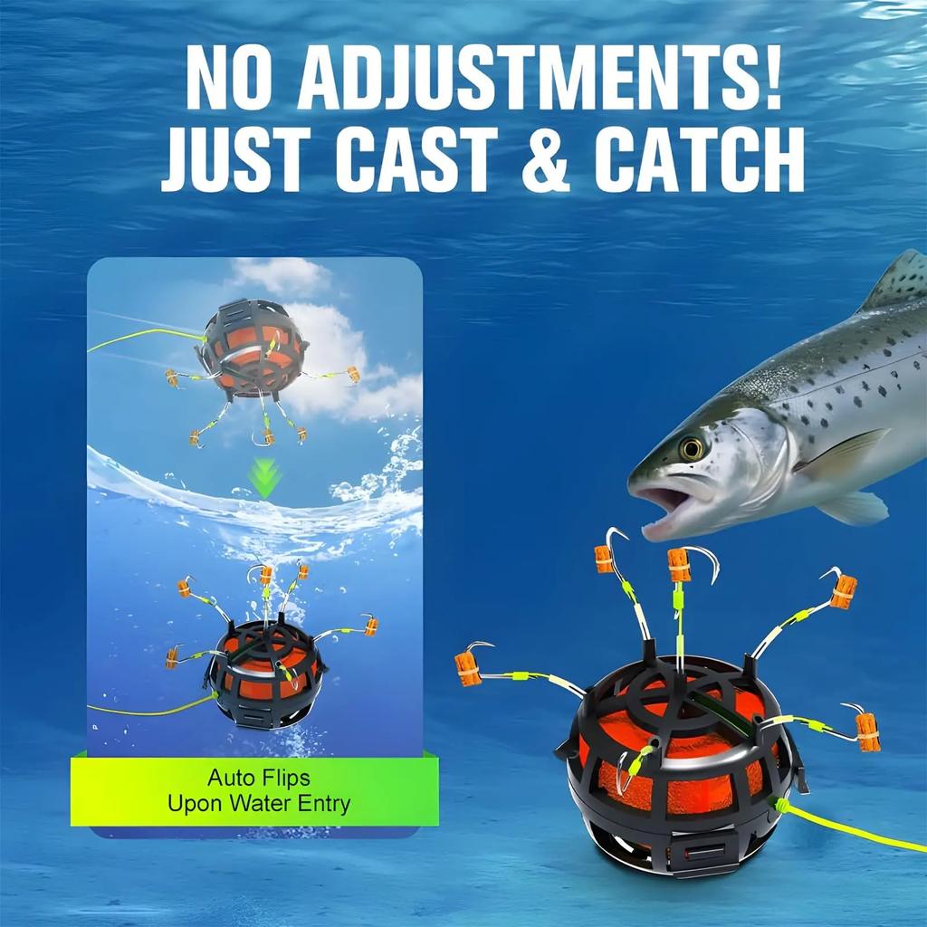 Reverse Bottom Bait Cage String Hook Fishing Bait Cage Anti Winding 6 Hooks Carbon Steel Line Group Feeder Sinker Explosion Hook