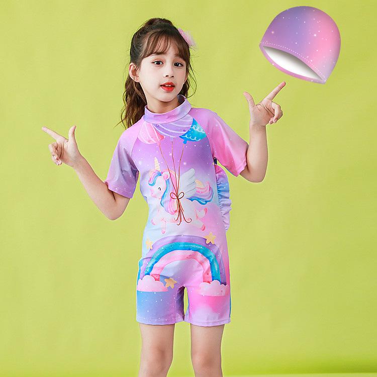 Girls' Surf Swimsuit Set with Cap