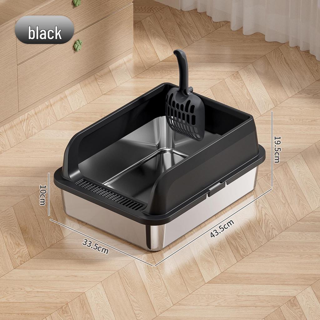 Extra Large Top-Entry Stainless Steel Cat Litter Box with Anti-Splash High Walls