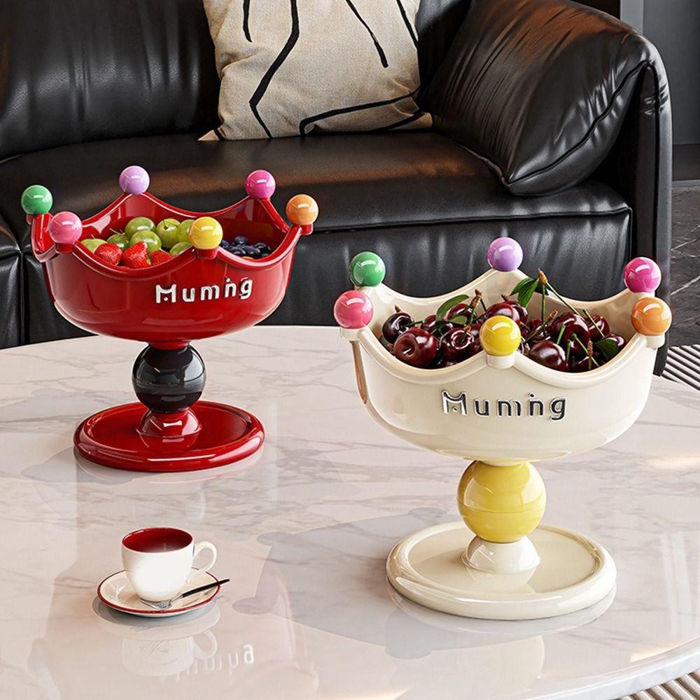 Plastic High-footed Fruit Plate Cream Style Double Layer Fruit Bowl for Living Room