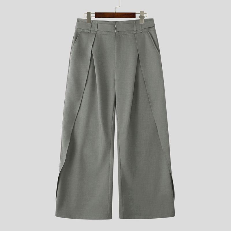 

INCERUN Мужские брюки на молнии с высокой талией, повседневные, с неровными слоями, широкими штанинами и карманами 4XL серый