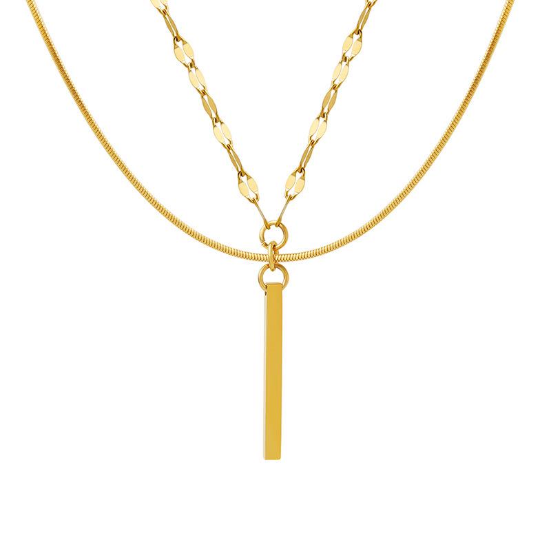 Light Luxury Rectangular Pendant Multilayer Necklace: European & American Niche Design, Titanium Steel Women's Clavicle Chain