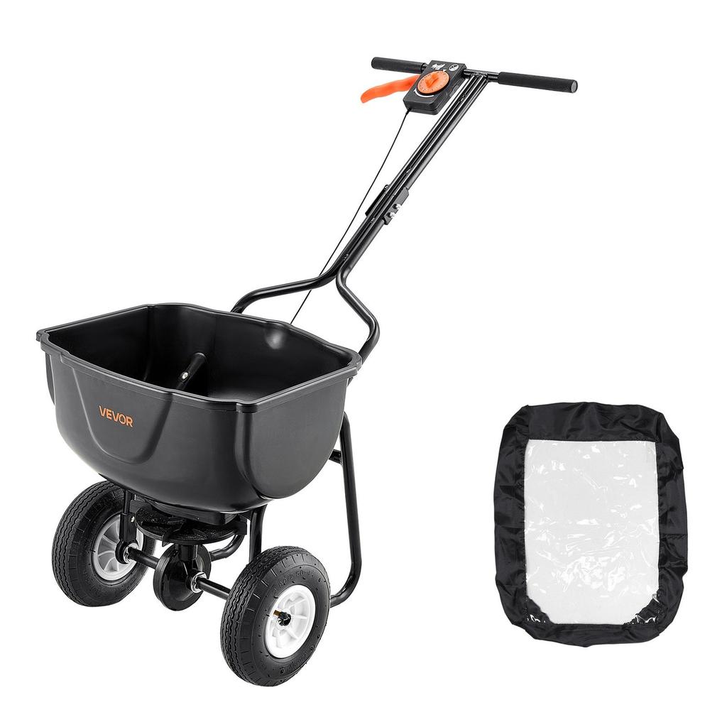 Walk Behind Spreader, 60LBS Capacity, Push Spreader with Hopper Grate, 0-9.8 Ft Spreading Width, 8 In All Terrain Pneumatic Tires, Garden & Lawn