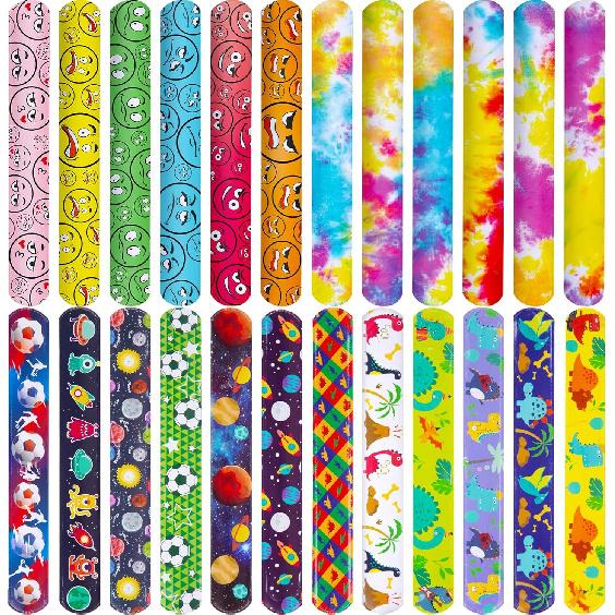 POPLAY 48PCS Slap Bracelets for Kids, Snap Bracelets Bulk Tie Dye Bracelet End of School Year Party Favors Classroom Prizes Kindergarten Graduation