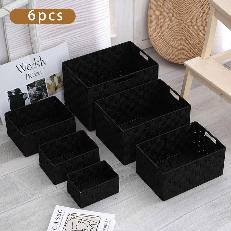 Woven Black Storage Baskets Shelf Tote Boxes Container with Built-in Handles for bedroom living room office kids room dressing room