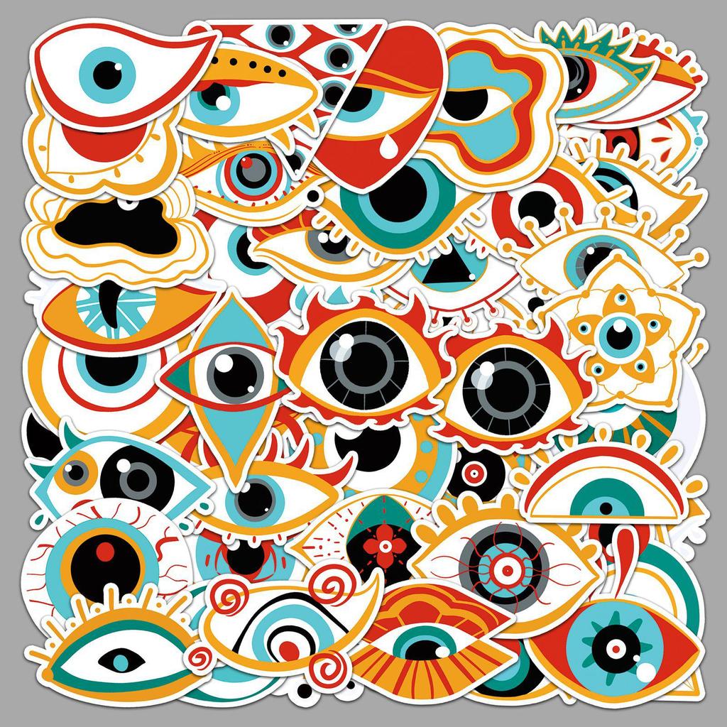 50 Unique Demon Eye Graffiti Stickers: Hand-painted, Non-infringing for Suitcase Decoration