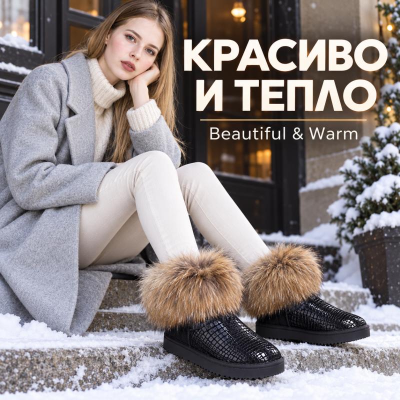 Winter Real Fox Fur Snow Boots Flats Genuine Leather Fur Boots Women's Short Boots Suede Leaher Girl Boots