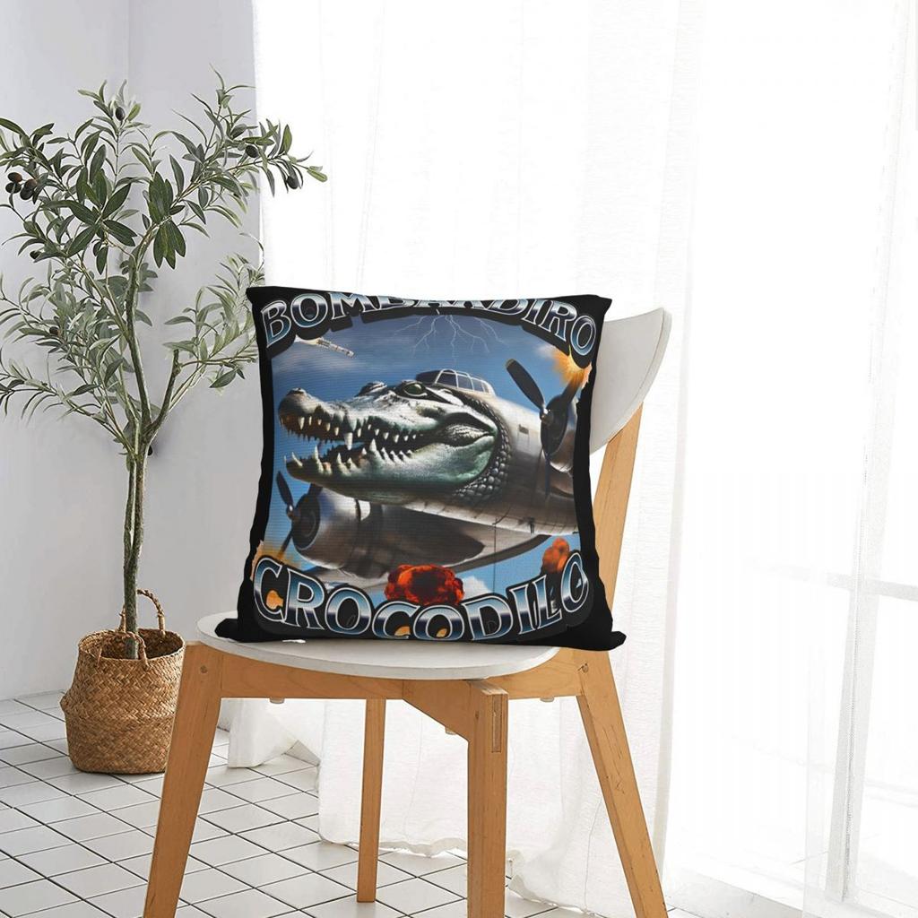 Bombardiro Crocodilo Anime Plane Pillow Cases Italian Meme Brainrot Cushion Cover Creative Decorative Pillowcover For Home