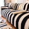 Winter Warm Plush Sofa Cushion Thicken Lamb Wool Sofa Covers Mat Anti-slip Stripes Style Couch Protector Living Room Decoration