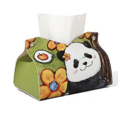 Scatola di fazzoletti a forma di panda, scatola di fazzoletti con pittura a olio, soggiorno, casa, tavolo per tovaglioli in pelle creativa di alta qualità, scatola di carta per auto, scatola di carta