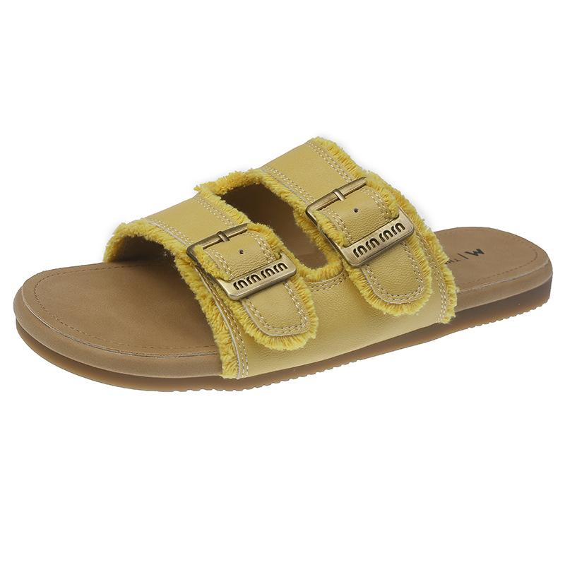 Summer new casual style flat bottom daily comfortable one-word sandals versatile soft-soled beach shoes slippers women
