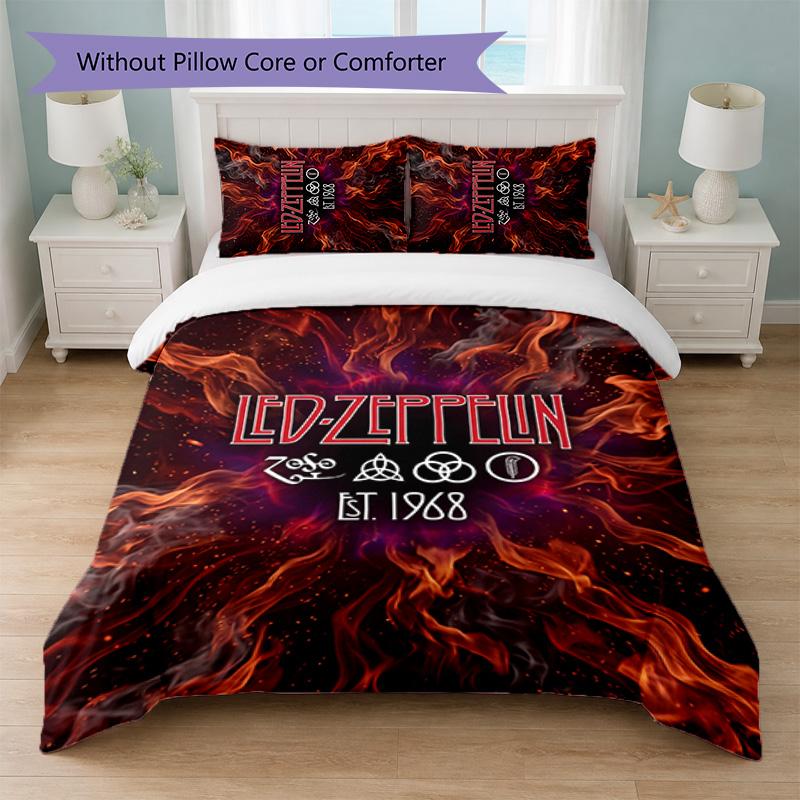 Set Biancheria da Letto 3 Pezzi Stampa Led Zeppelin Copripiumino con Due Federe Biancheria da Letto Morbida per Camera da Letto Domestica
