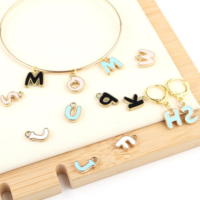 26pcs/lot 8mm Letter Charms Bulk Enamel Charms For Jewelry Making Alphabet Initial Letter Pendant For DIY Bracelet Necklace
